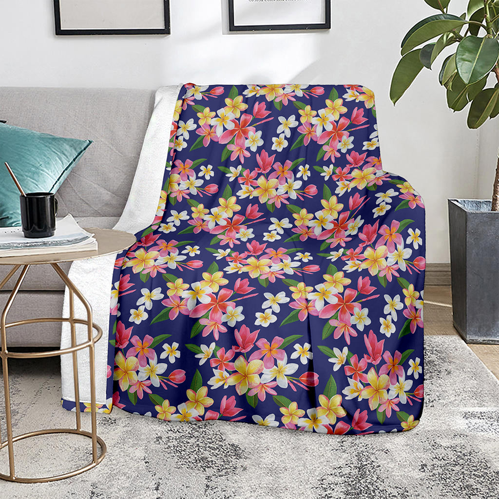 Tropical Frangipani Plumeria Print Blanket