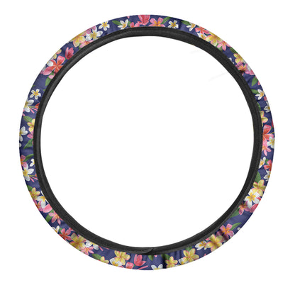 Tropical Frangipani Plumeria Print Car Steering Wheel Cover