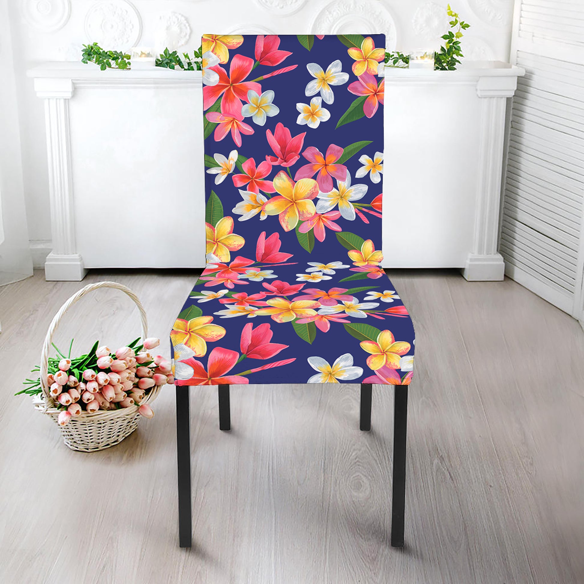Tropical Frangipani Plumeria Print Dining Chair Slipcover