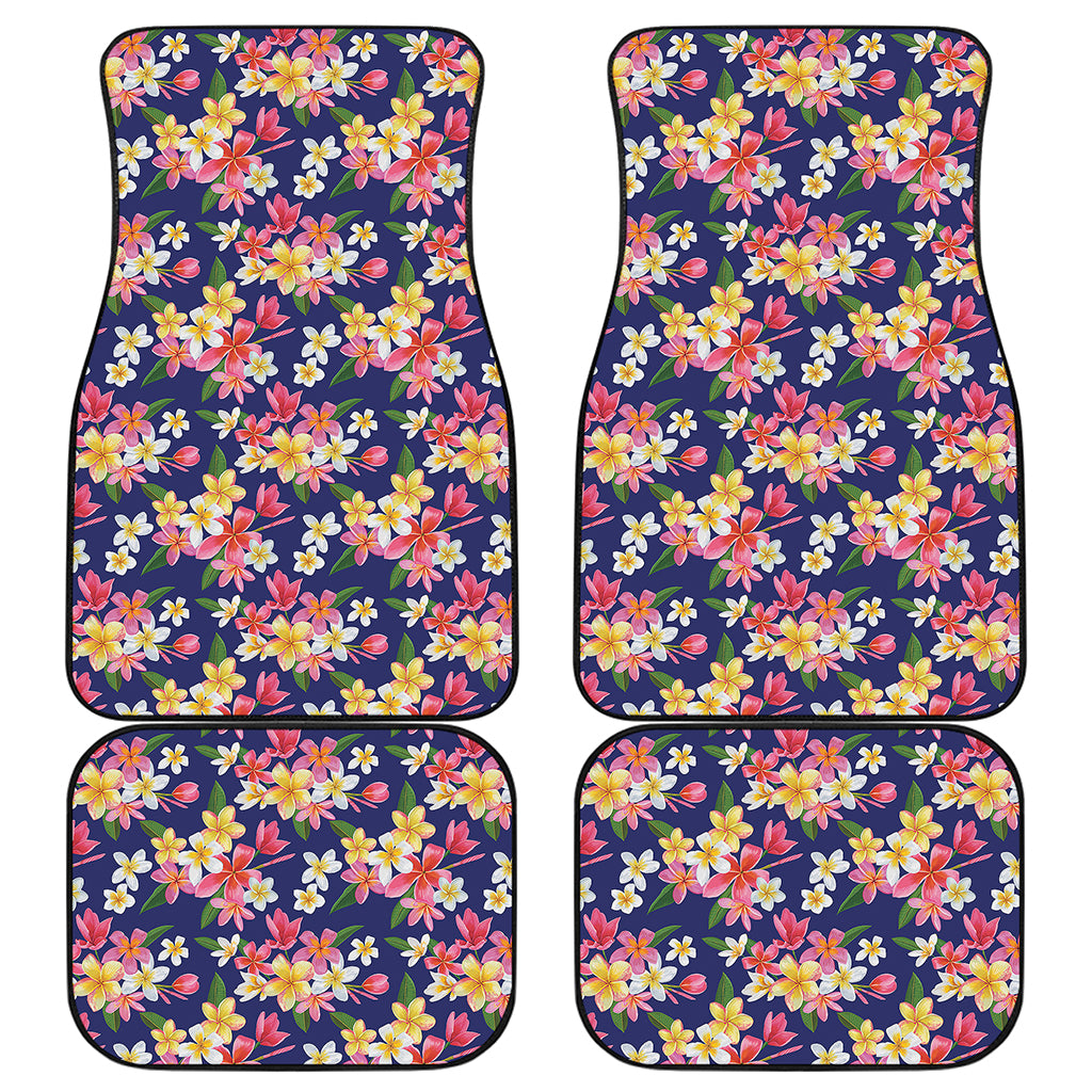 Tropical Frangipani Plumeria Print Front and Back Car Floor Mats