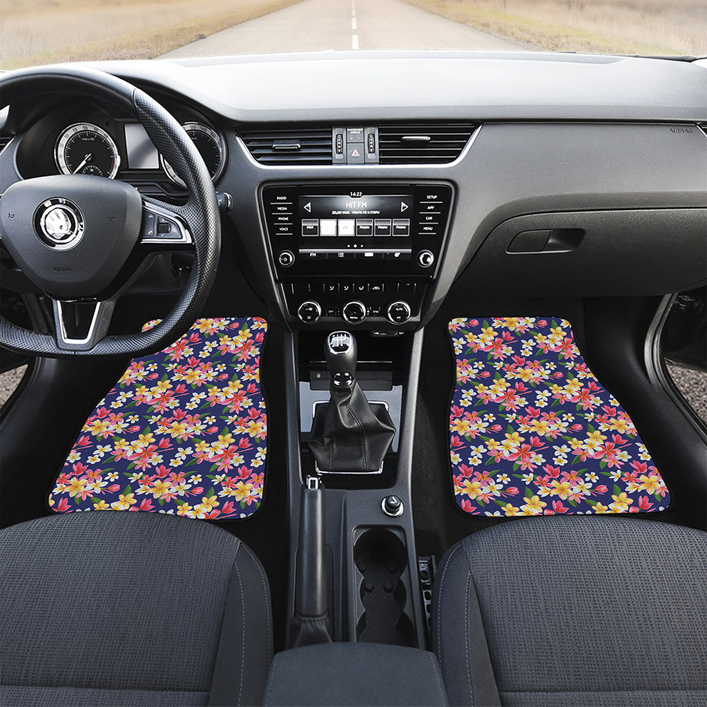 Tropical Frangipani Plumeria Print Front and Back Car Floor Mats