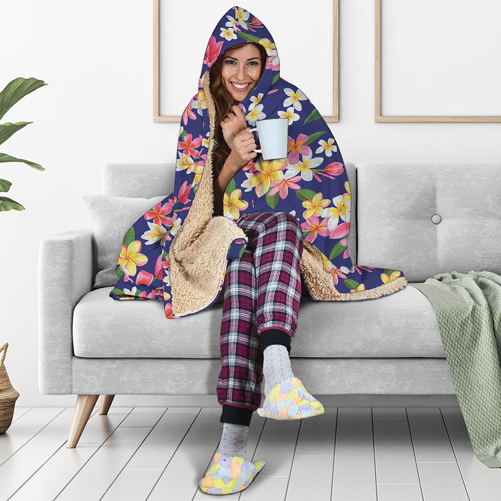 Tropical Frangipani Plumeria Print Hooded Blanket