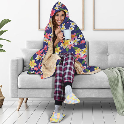 Tropical Frangipani Plumeria Print Hooded Blanket