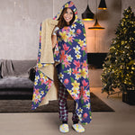 Tropical Frangipani Plumeria Print Hooded Blanket
