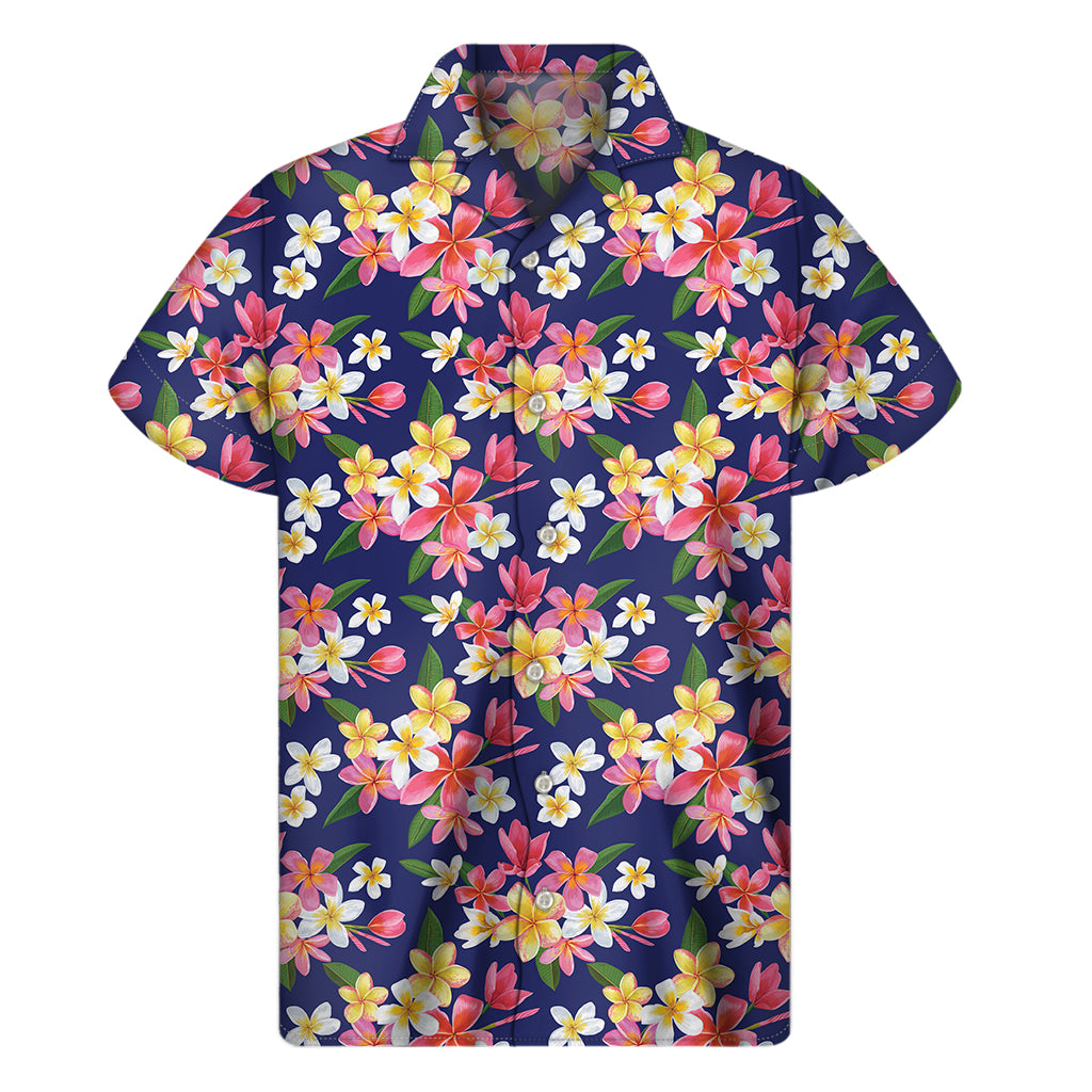 Tropical Frangipani Plumeria Print Men's Short Sleeve Shirt