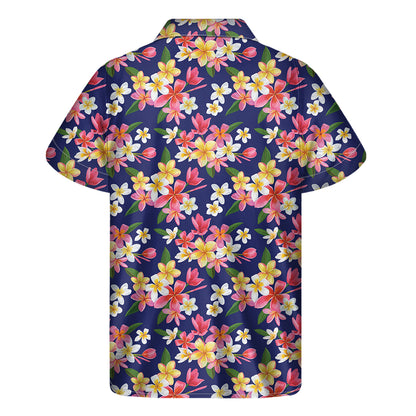 Tropical Frangipani Plumeria Print Men's Short Sleeve Shirt