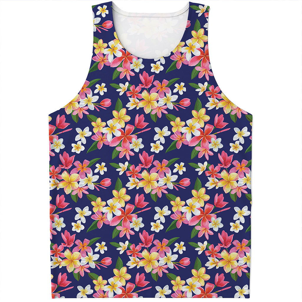 Tropical Frangipani Plumeria Print Men's Tank Top