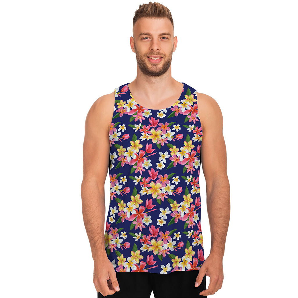 Tropical Frangipani Plumeria Print Men's Tank Top