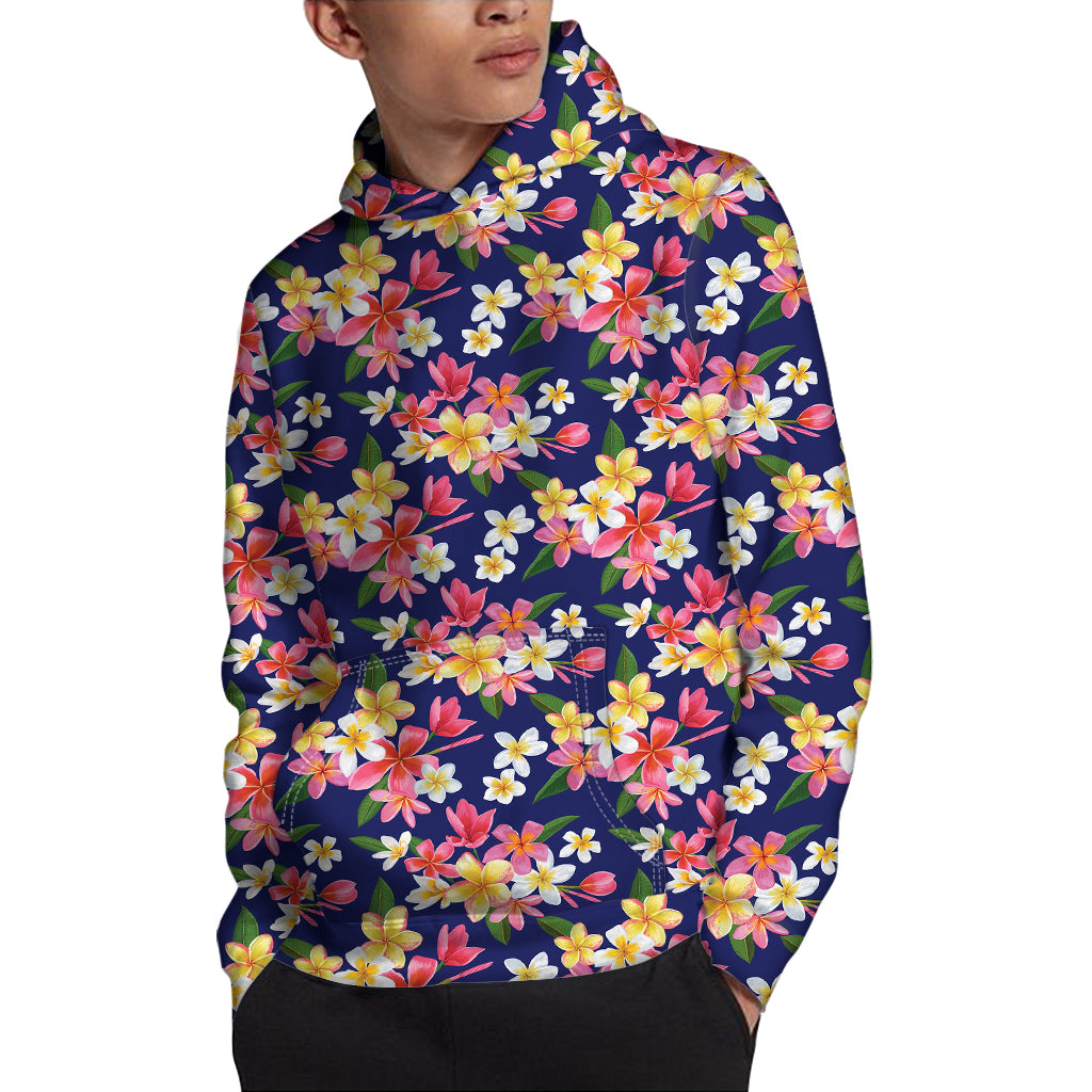 Tropical Frangipani Plumeria Print Pullover Hoodie