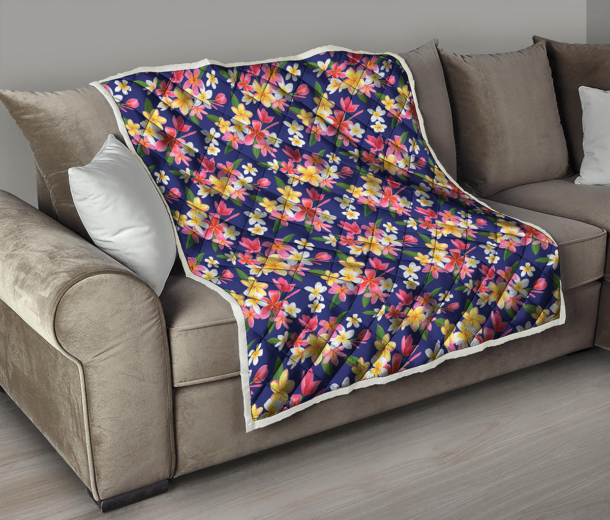 Tropical Frangipani Plumeria Print Quilt