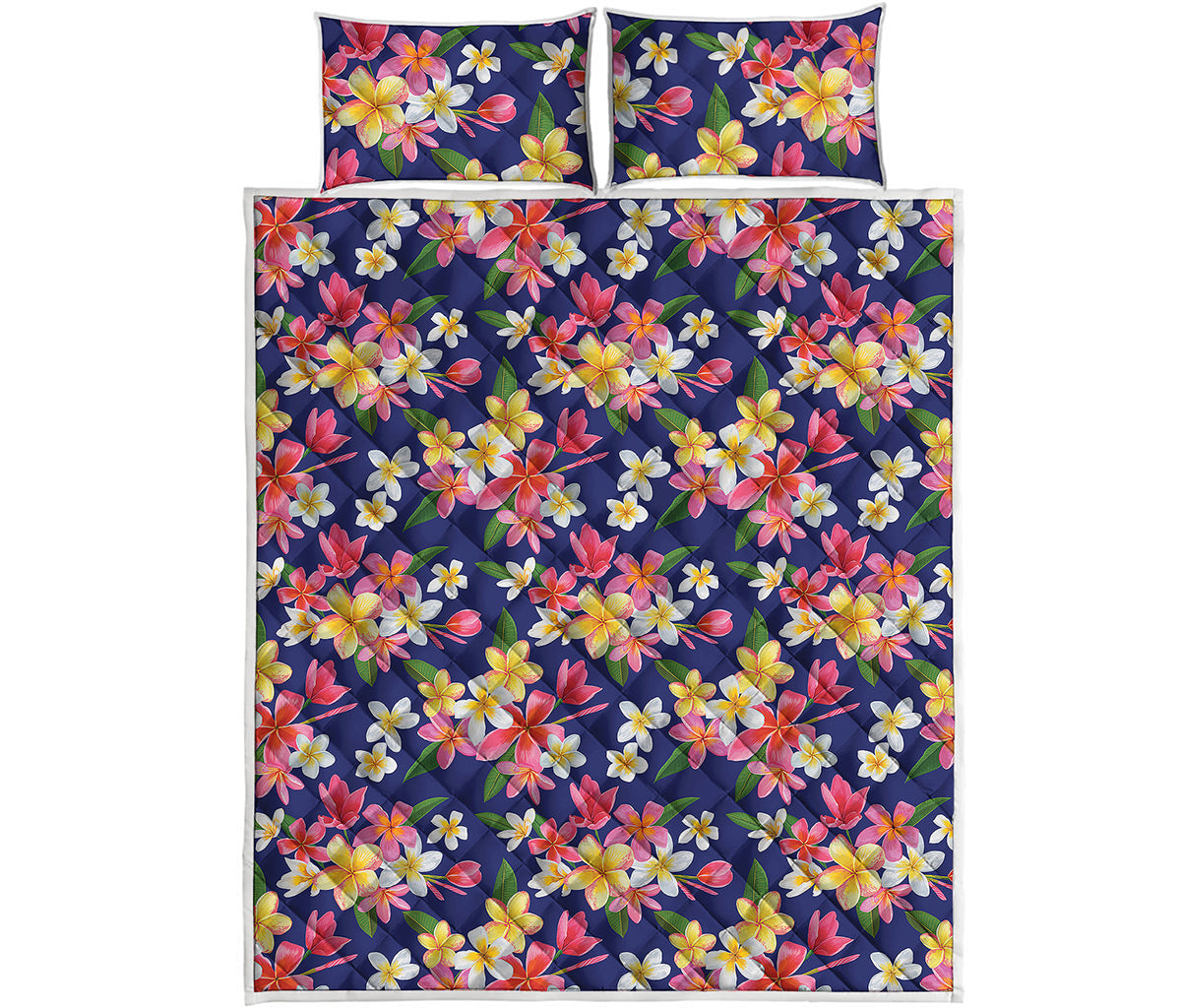 Tropical Frangipani Plumeria Print Quilt Bed Set