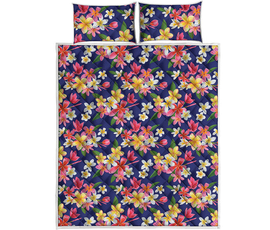Tropical Frangipani Plumeria Print Quilt Bed Set