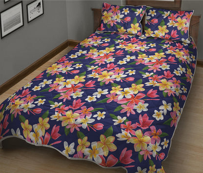 Tropical Frangipani Plumeria Print Quilt Bed Set