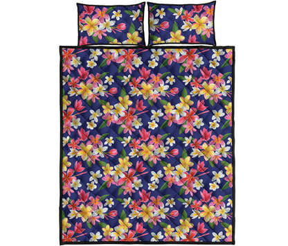 Tropical Frangipani Plumeria Print Quilt Bed Set