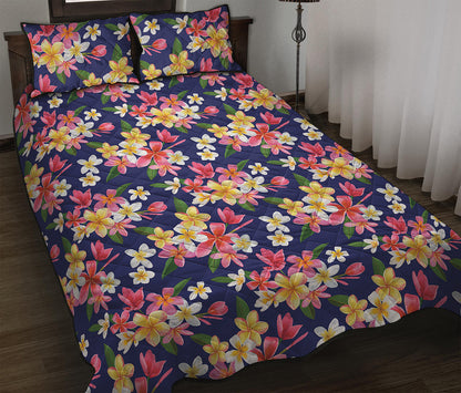 Tropical Frangipani Plumeria Print Quilt Bed Set