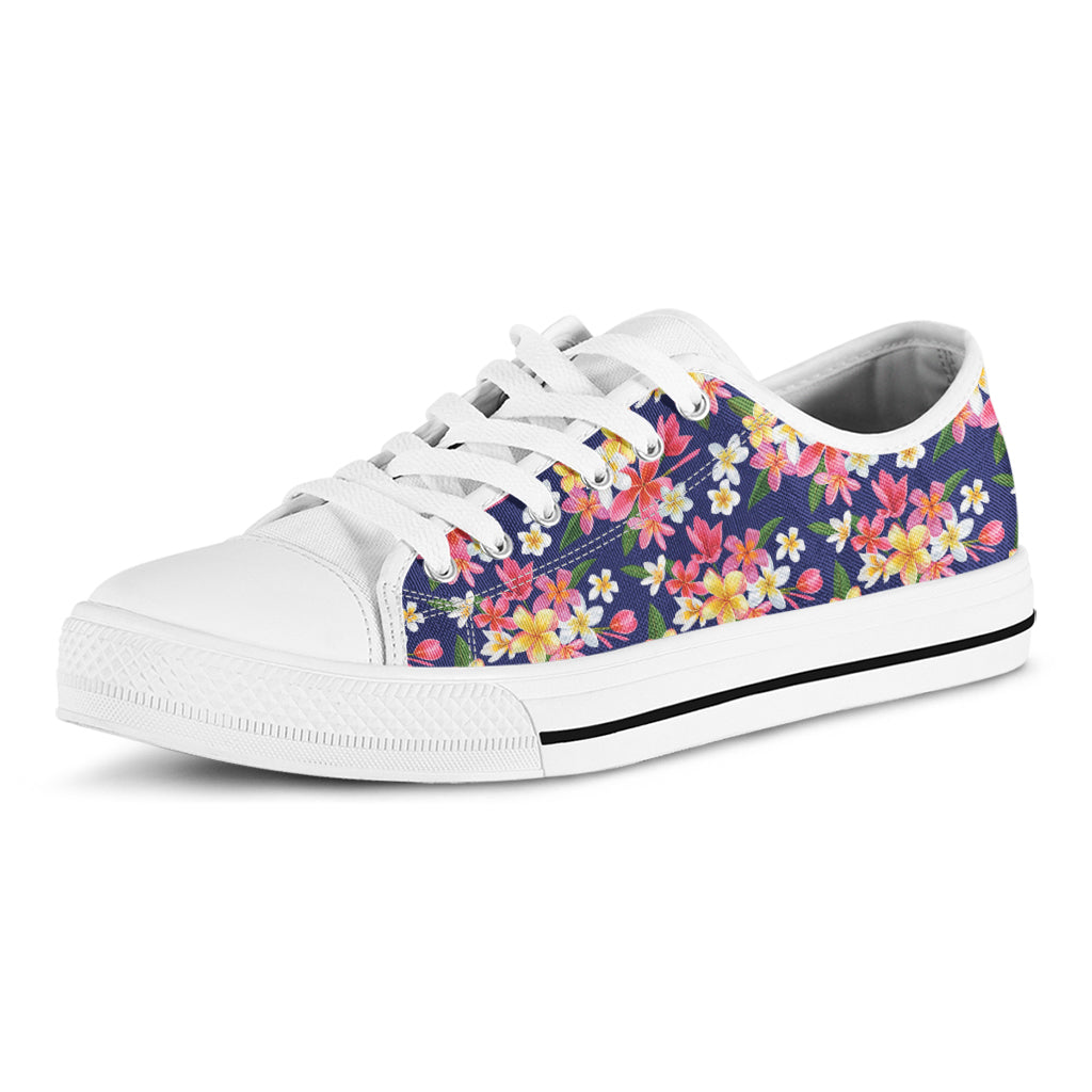 Tropical Frangipani Plumeria Print White Low Top Shoes