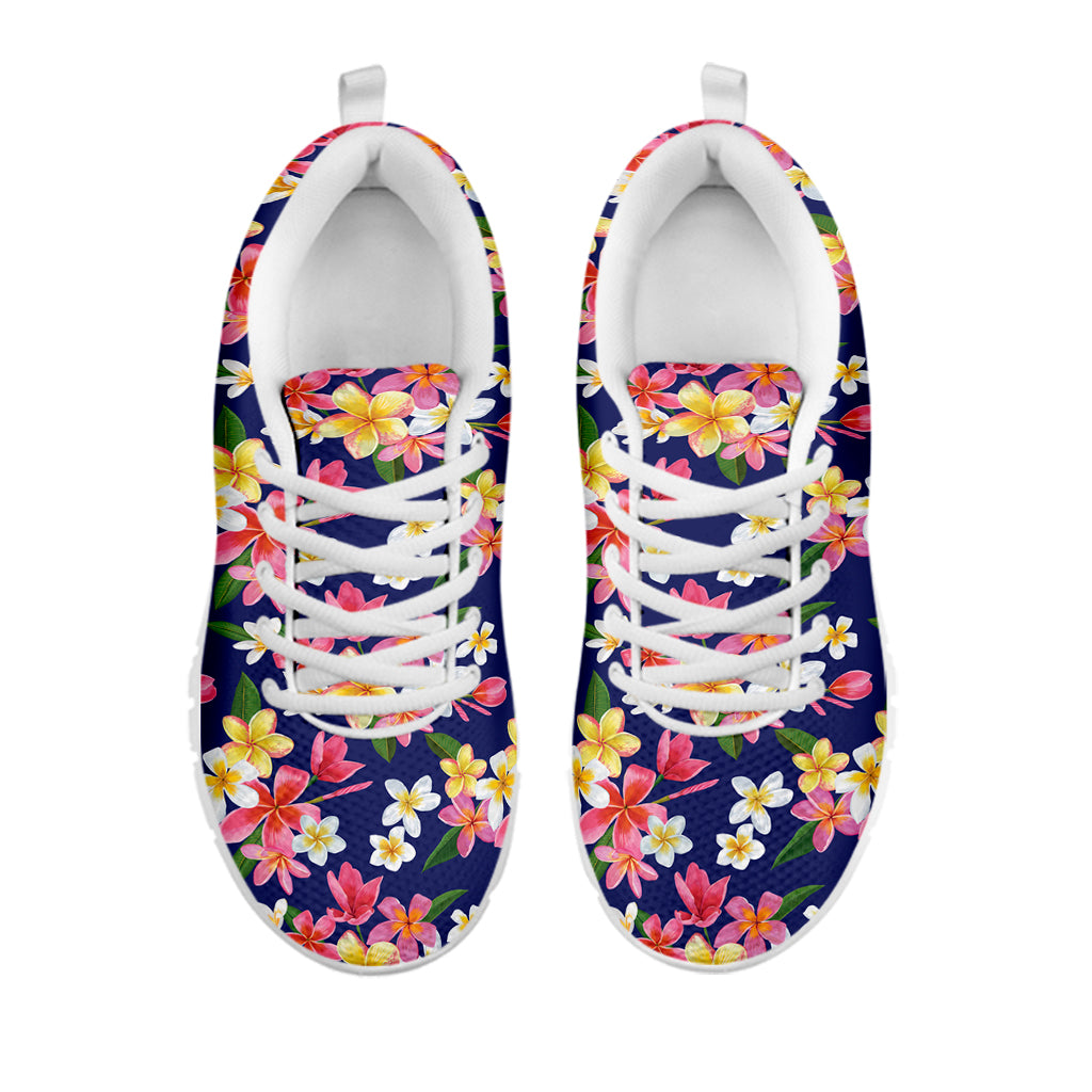 Tropical Frangipani Plumeria Print White Sneakers