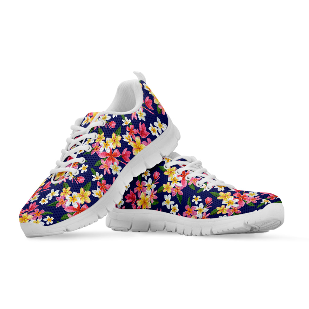 Tropical Frangipani Plumeria Print White Sneakers
