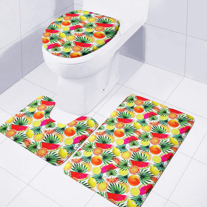 Tropical Fruit Leaf Pattern Print 3 Piece Bath Mat Set