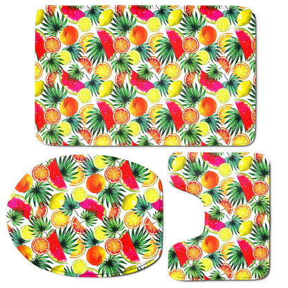 Tropical Fruit Leaf Pattern Print 3 Piece Bath Mat Set