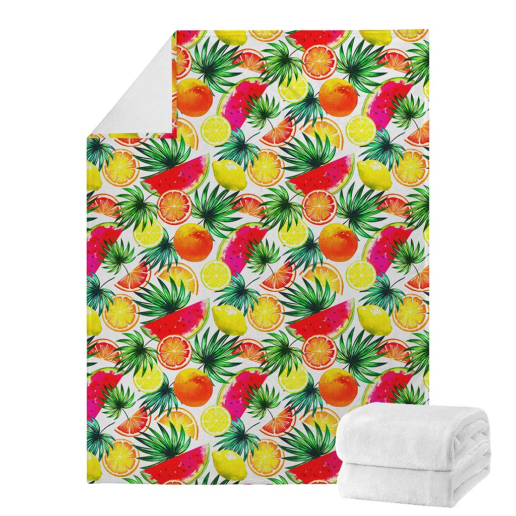 Tropical Fruit Leaf Pattern Print Blanket