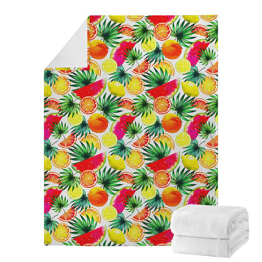 Tropical Fruit Leaf Pattern Print Blanket
