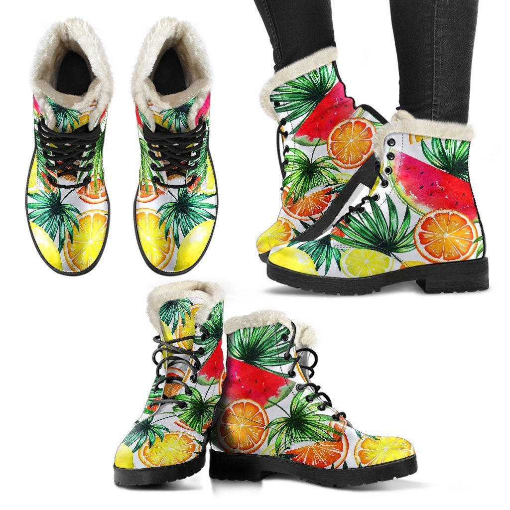 Tropical Fruit Leaf Pattern Print Comfy Boots GearFrost