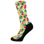 Tropical Fruit Leaf Pattern Print Crew Socks