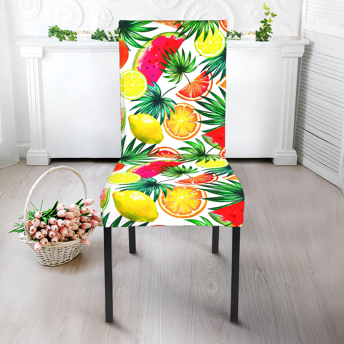 Tropical Fruit Leaf Pattern Print Dining Chair Slipcover