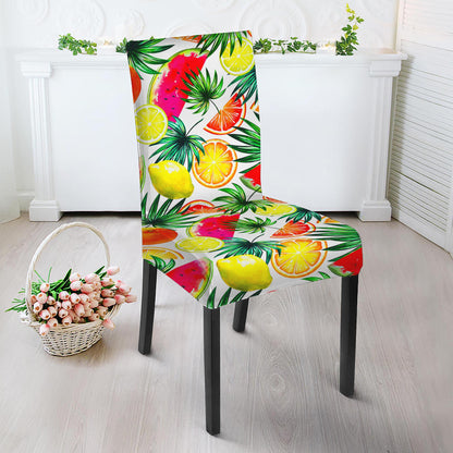 Tropical Fruit Leaf Pattern Print Dining Chair Slipcover