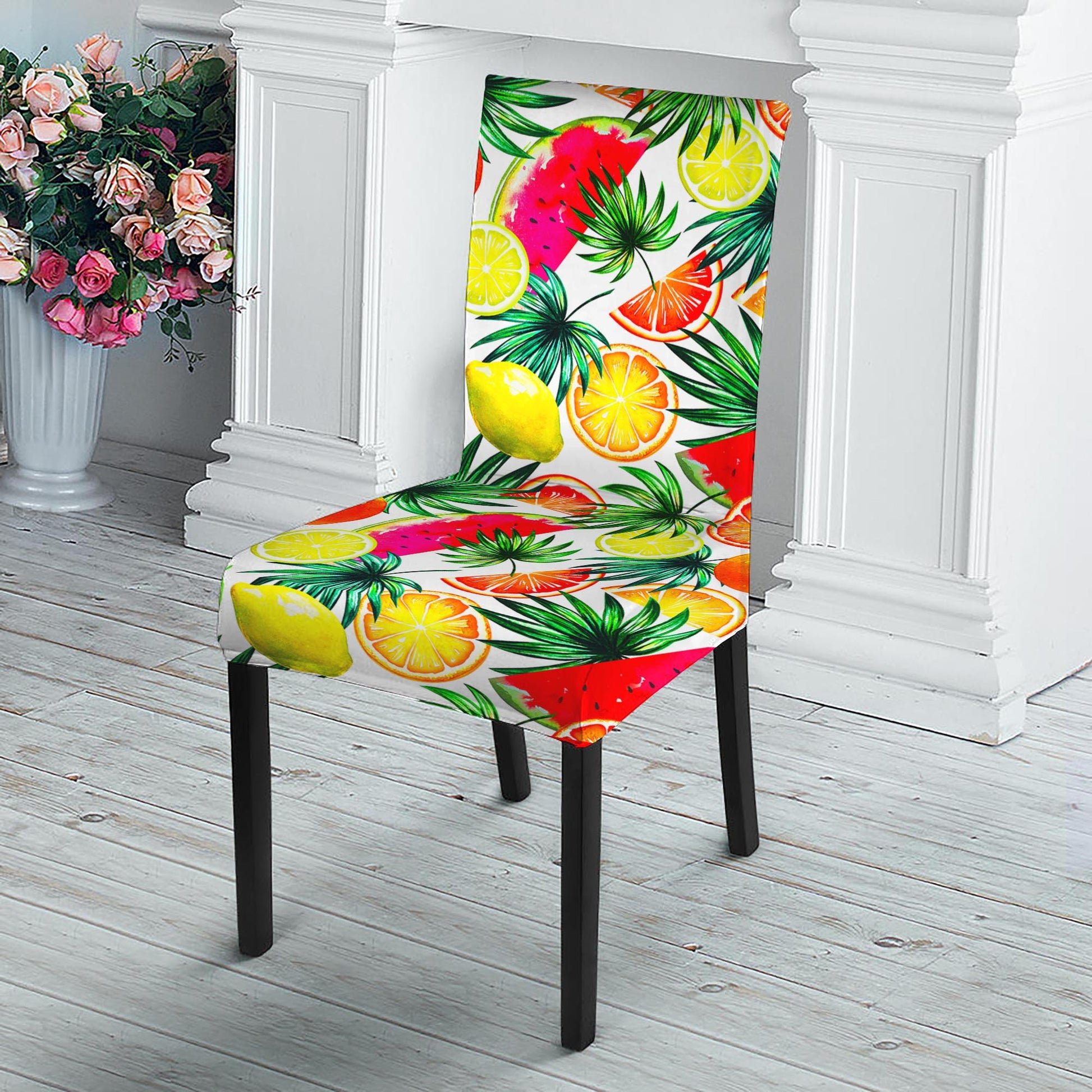Tropical Fruit Leaf Pattern Print Dining Chair Slipcover