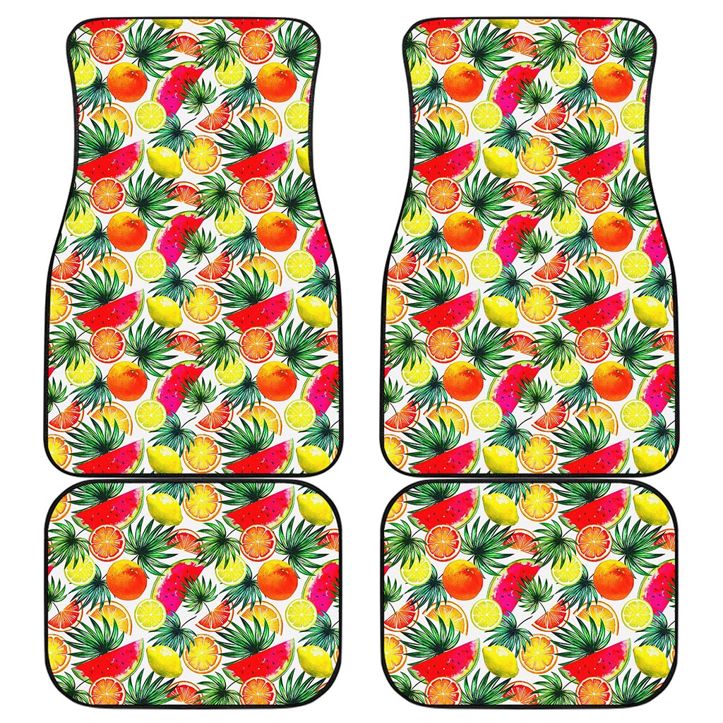 Tropical Fruit Leaf Pattern Print Front and Back Car Floor Mats