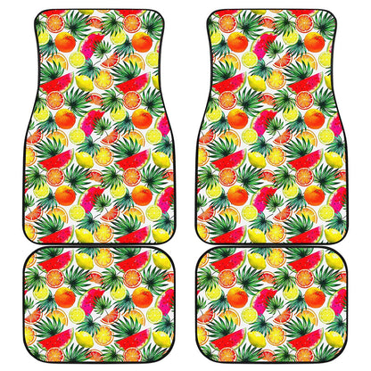Tropical Fruit Leaf Pattern Print Front and Back Car Floor Mats