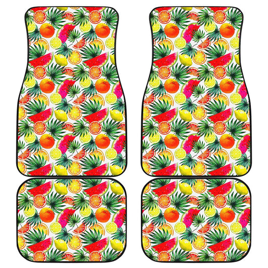 Tropical Fruit Leaf Pattern Print Front and Back Car Floor Mats