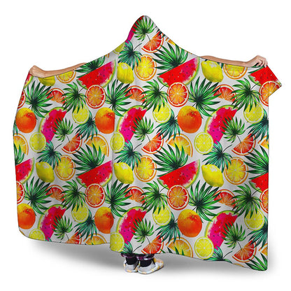 Tropical Fruit Leaf Pattern Print Hooded Blanket