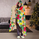 Tropical Fruit Leaf Pattern Print Hooded Blanket