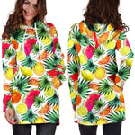 Tropical Fruit Leaf Pattern Print Hoodie Dress GearFrost