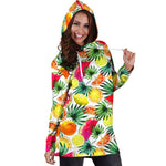 Tropical Fruit Leaf Pattern Print Hoodie Dress GearFrost
