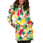 Tropical Fruit Leaf Pattern Print Hoodie Dress GearFrost