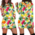 Tropical Fruit Leaf Pattern Print Hoodie Dress GearFrost