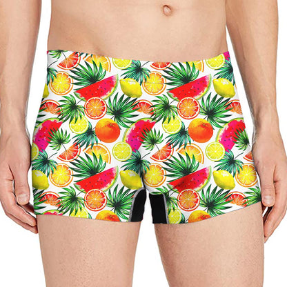 Tropical Fruit Leaf Pattern Print Men's Boxer Briefs