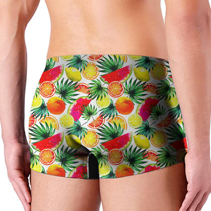 Tropical Fruit Leaf Pattern Print Men's Boxer Briefs