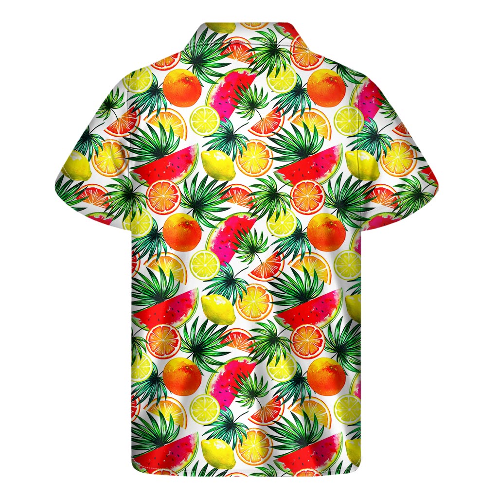 Tropical Fruit Leaf Pattern Print Men's Short Sleeve Shirt