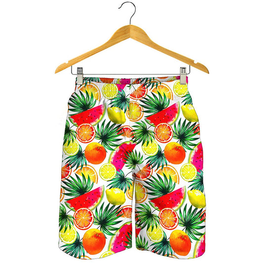 Tropical Fruit Leaf Pattern Print Men's Shorts