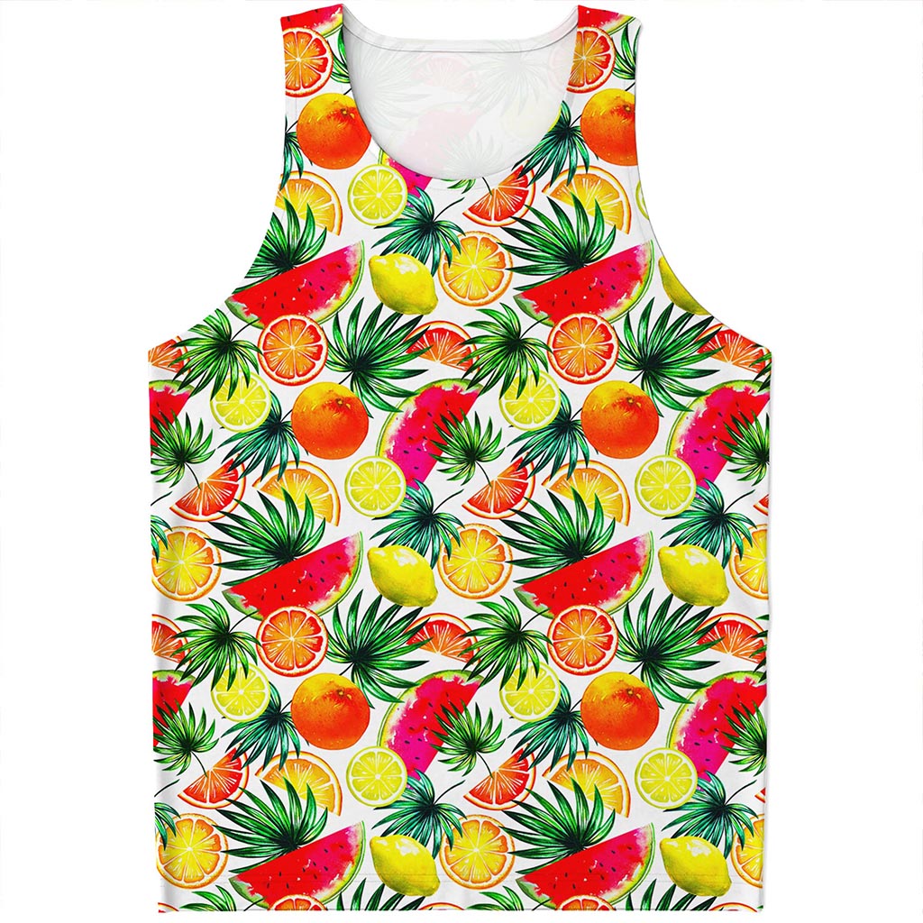 Tropical Fruit Leaf Pattern Print Men's Tank Top