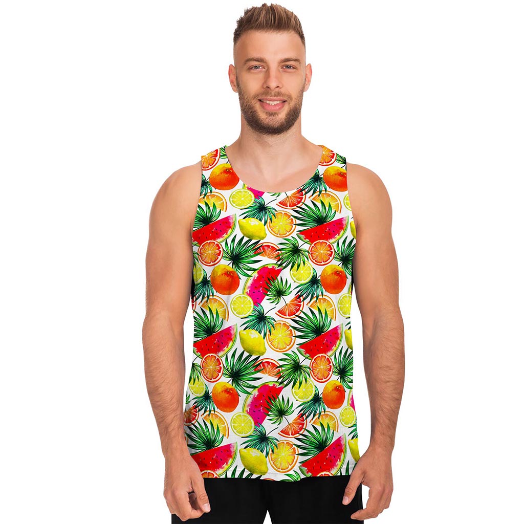 Tropical Fruit Leaf Pattern Print Men's Tank Top