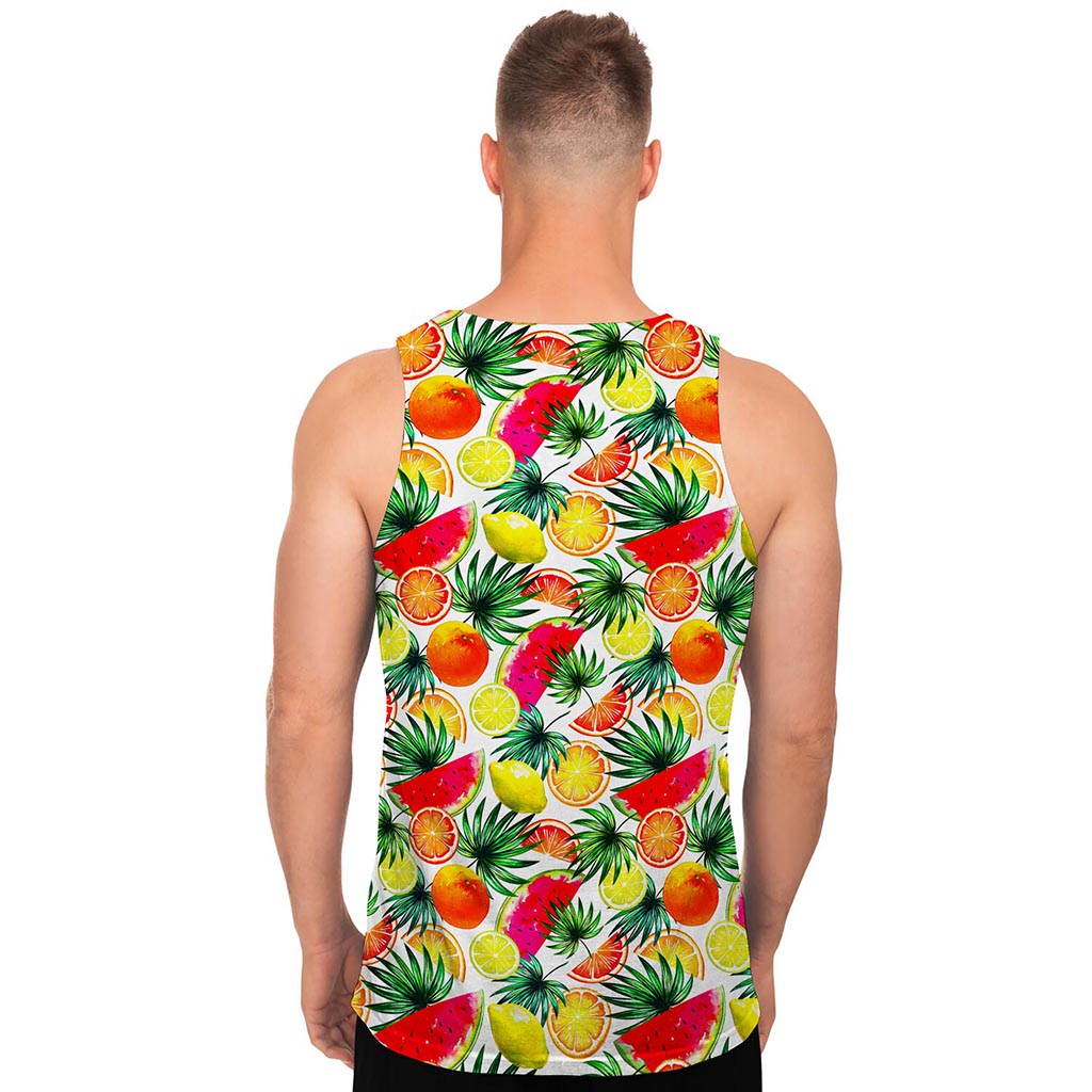 Tropical Fruit Leaf Pattern Print Men's Tank Top