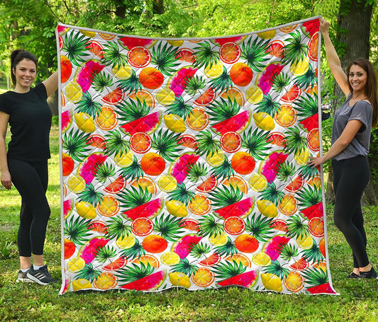 Tropical Fruit Leaf Pattern Print Quilt