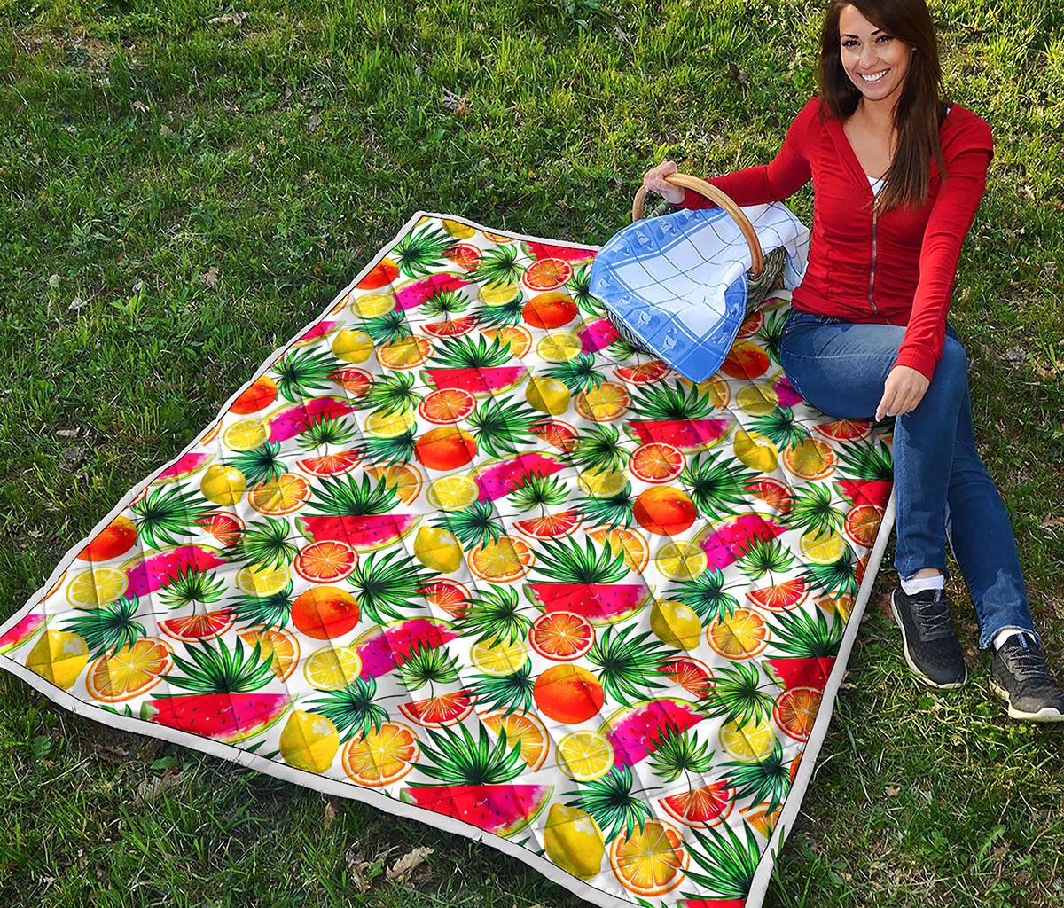 Tropical Fruit Leaf Pattern Print Quilt