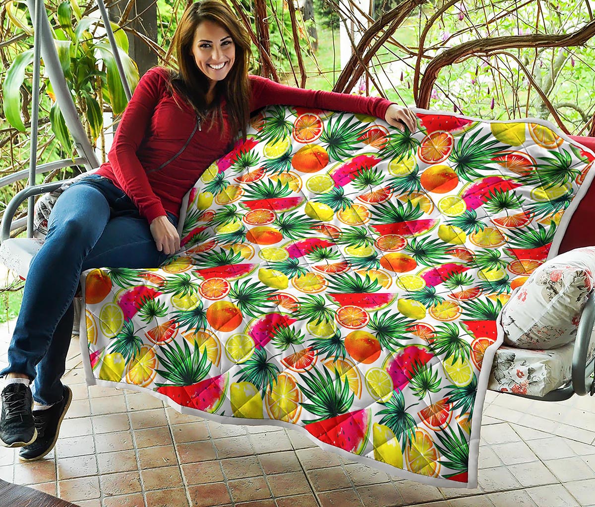 Tropical Fruit Leaf Pattern Print Quilt